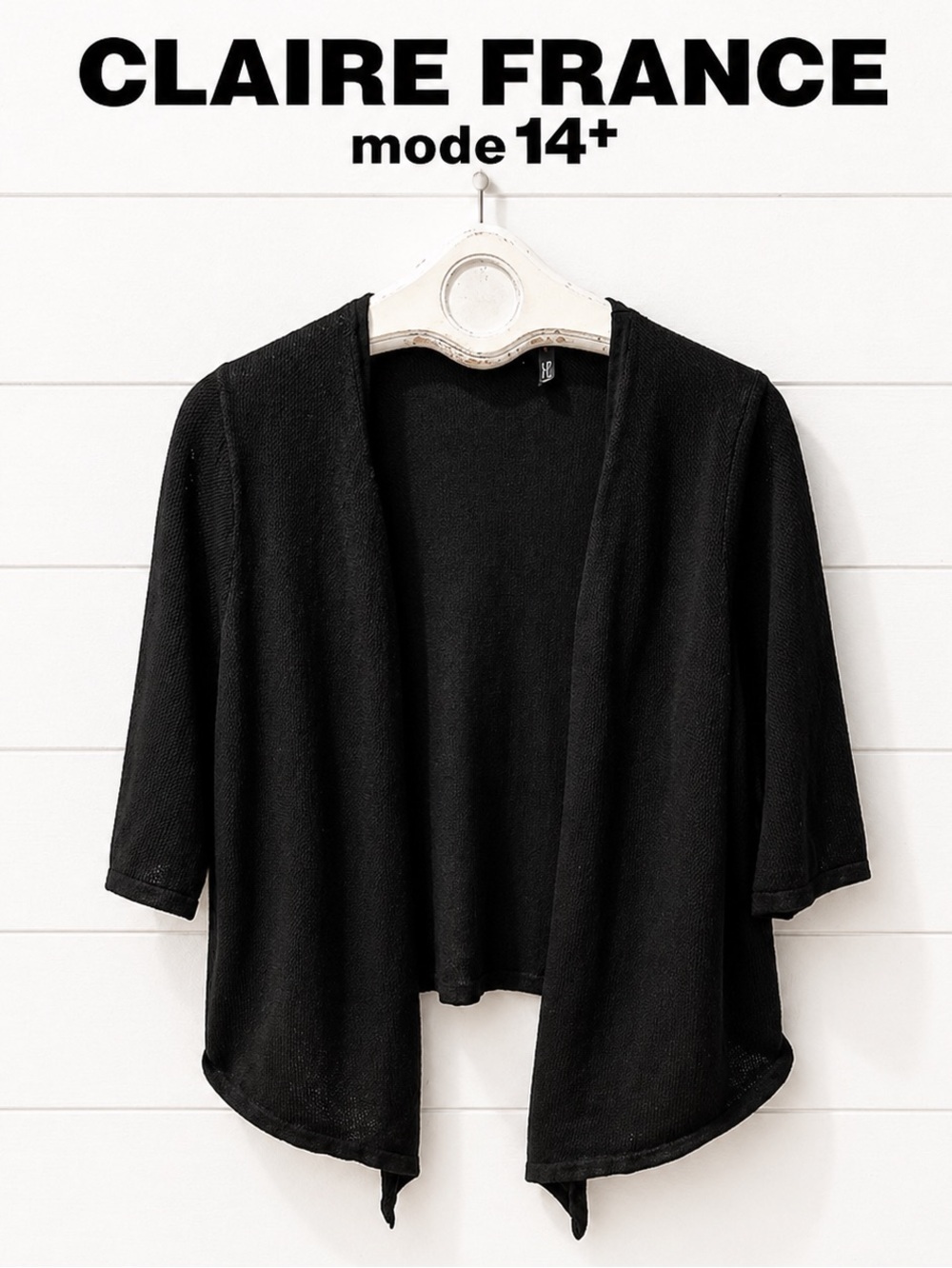 CLAIRE FRANCE – Cardigan noir léger à manches 3/4 – Taille 1X